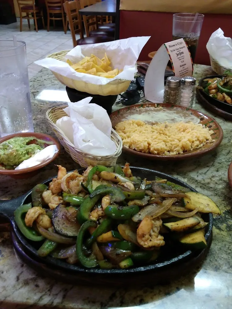 Shrimp Fajitas with Corn Tortillas and Beans and Rice